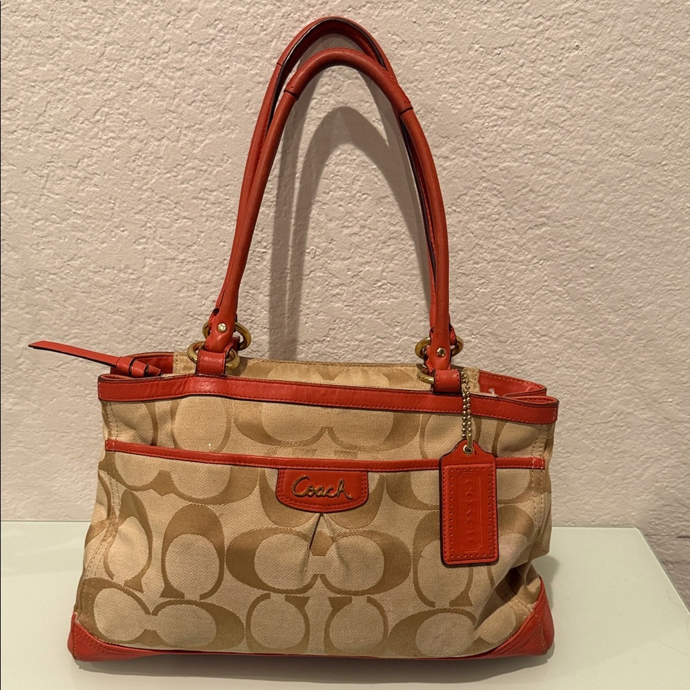 Coach Orange and Tan Shoulder Bag